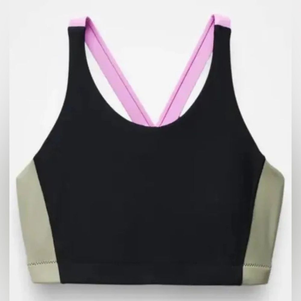 NWT Prana Baja Bound Sport Swim Top in Black Color Block Sporty Beach Top